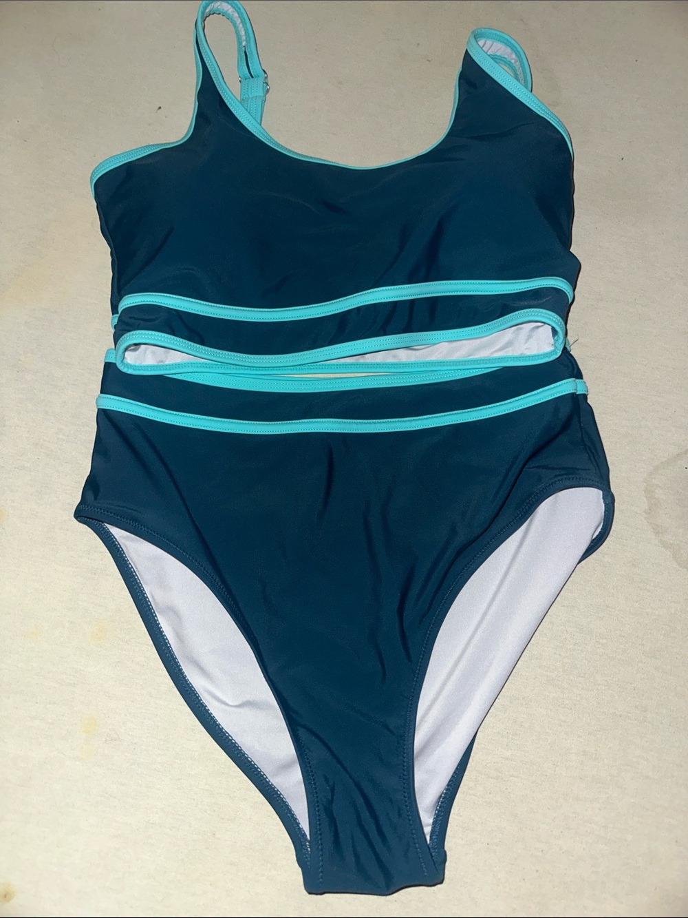 Womens Size M BML Classic Two-Piece Swimsuit in Teal with Aqua Trim